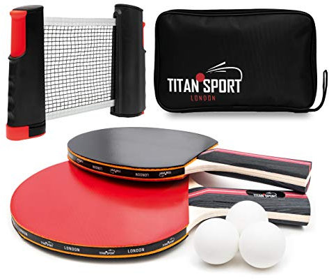 TITAN SPORT Table Tennis Set, Premium Portable Ping Pong Paddle Set for any Table, 2 Bats, Retractable Net, 3 Balls and Carry Case Bag for Adults and Kids Indoor/Outdoor/School/Sports/Games Activity