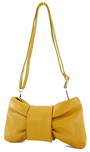 modamoda de T214 Borsa a tracolla da donna in pelle con fiocco fatto a mano in Italia, giallo senape, s