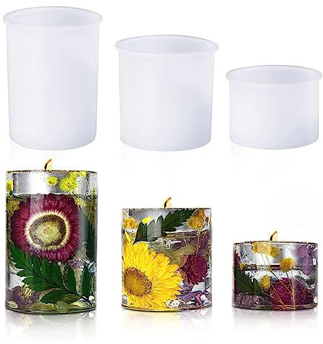 Voyyphixa 3 Stück Zylinder Kerzenform Silikon Teelichthalter Silikonformen Epoxidharz Kerzenhalter Resin Gießformen Candle Holder Molds Gießformen für DIY Kreative Haus Dekoration