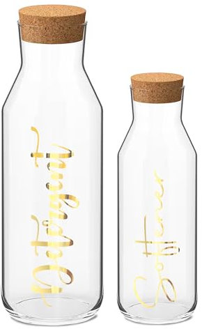 Print Maniacs CORKED GLASS JAR 500ml or 1 Litre Storage Bottle Reuseable Jar Laundry Mrs Hinch Storage Jar (Gold, 1 x Litre x 1 x 500ml)