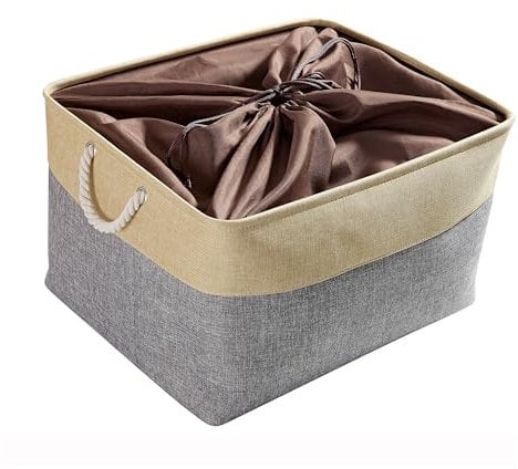 Mangata Extra Large Storage Boxes, Fabric Storage Baskets with Rope Handles for Cupboards, Shelves, Wardrobe, Toys, Clothes (Foldable, Grey Beige)