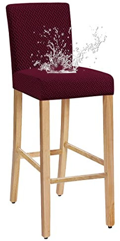 JUNZHE Barhocker-Bezüge, dehnbarer, Abnehmbarer, waschbarer Stuhlbezug für Kurze drehbare Esszimmerstuhl-Rückenlehne Stuhl Barhocker Stuhlhussen (Weinrot,4er-Set)