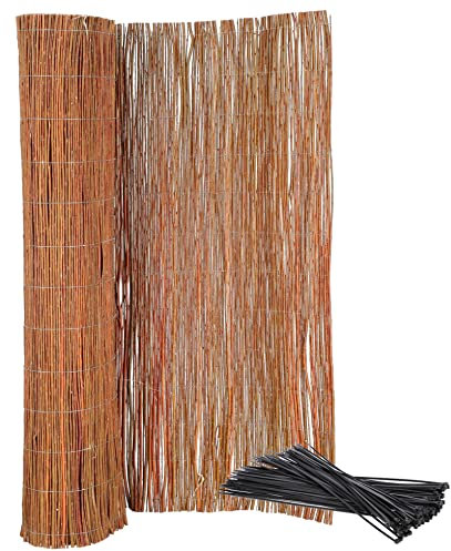 KOTARBAU® Tapis de saule brise-vue pour balcon, terrasse, jardin, 130 x 500 cm, brise-vue stable, fil galvanisé naturel pour une grande stabilité avec serre-câbles