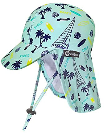weVSwe Sombrero para El Sol para Bebé UPF 50+ Sombreros con Solapa Protección Completa Correa Ajustable para La Barbilla Verano Playa Gorra para El Sol Tabla De Surf Verde 2-3 Años