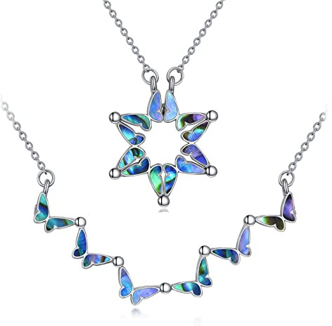 AXELUNA Star of David Necklace Sterling Silver Magnetic Folding Hexagram Pendant Abalone Butterfly Necklace Jewelry for Women