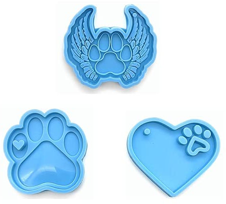 3 moldes de silicona para resina azul con forma de pata de mascota molde de silicona con estampado de pata de corazón, manualidades, herramientas de fundición de joyería