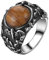 JewelryWe Schmuck Retro Herren-Ring, Gotik Fledermaus Bat Edelstahl Band Ring mit braunem Tigerauge, Silber Größe 59