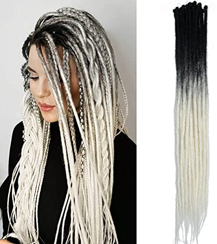 Extensions de Cheveux Synthétiques Fines 0.6cm Dreadlock Cheveux au Crochet Faits à la Main 24 Pouces 20 Brins Long Crochet Braids Extensions de Cheveux en Dreads Souples de Style Hip-Hop 2-WHITE#