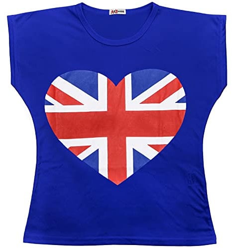 A2Z 4 Kids Girls T Shirts England Football World Cup Heart T-Shirt Soft Feel Tank - T Shirt 552 Royal 5-6