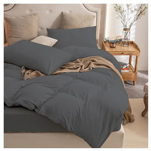 Ev Dekor Duvet Cover– Reversible Brushed Microfiber with Pillowcase (Charcoal, Super King)