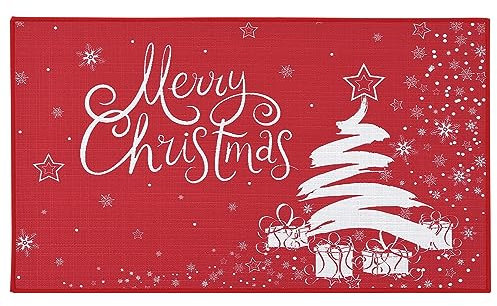 CAROMIO Weihnachts Fußmatte, Weihnachtsbaum und Schneeflocke Willkommensmatte für Heimdekoration rutschfeste Unterseite Fußmatte für den Innenbereich Eingangsbereich Bodenmatte, 40 x 60 cm