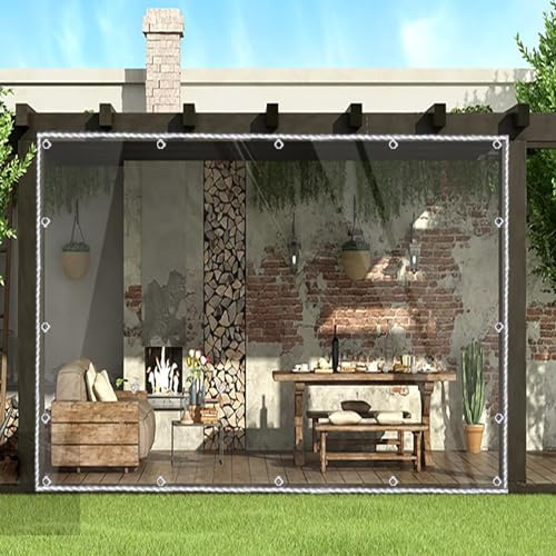 3.6m x 3.8m Rideau Exterieur Terrasse Bache Pergola Transparente Rideau PVC Garage Bâche Transparente Verre, pour Balcon, Toit, Pergola, Peut Être Personnalisé
