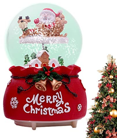 Aizuoni Weihnachtsschneekugel,Weihnachtsmann-Weihnachtsbaum-beweglicher Zug-Schneekugel - Farbwechsel, Spieluhr Schneekugel Mit - Weihnachtsdeko & Geschenk