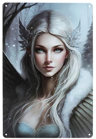Blechschild - Königin des Winters 30 cm - Elfe Engel Fantasy Wand Deko Schild Metallschild Gothic Blech Metall