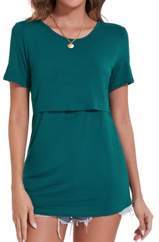 Sosolism T-Shirt Essenziale da Allattamento Estate Maniche Corte Maglietta Morbida per Poppata per Donne Verde, X-Large