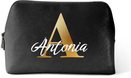 Love Faith Personalisierte Kosmetiktasche - individuelle Kulturtasche mit Initiale & Namen - Schwarz - Robuster und praktischer Kulturbeutel - M