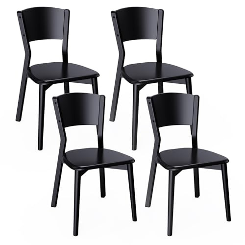 MORDEER Massivholz Esszimmer Stühle 4er Set, Mid Century Modern Esstisch Stühle, Bauernhaus Stil Armless Küchenstühle für Küche, Garten, Wohnzimmer, Restaurant, Balkon Schwarz