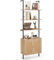 COSTWAY Ladder Bookshelf with Cabinet, 184cm Wall Mounted Bookcase with Rattan Doors and Open Shelves, Metal Frame Wooden Display Storage Shelving Unit Wall Shelf Rack for Living Room Bedroom Office