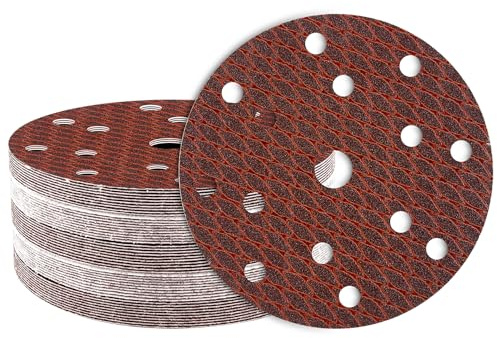 GEOGIEEW 50PCS 150mm Sanding Discs Pads, 6 Inch 15 Hole Hook and Loop 80 Grits Sandpaper for Wood for Random Orbital Sander