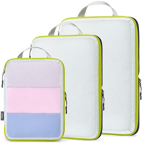 Cipway Kompression Koffer Organizer Set für Rucksack ,Netzgewebe Ultraleichte Packtaschen Packing Cubes Packwürfel Kofferorganizer Packtaschen Kleidertaschen für Reiseorganizer(weiß, 3 Stück)
