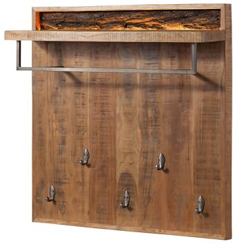 MASSIVMOEBEL24.DE | Wandgarderobe Akazie 88x25x88 Natur lackiert BARK #119, Farbe:Natur lackiert, Größe:88x25x88 cm (BxTxH)