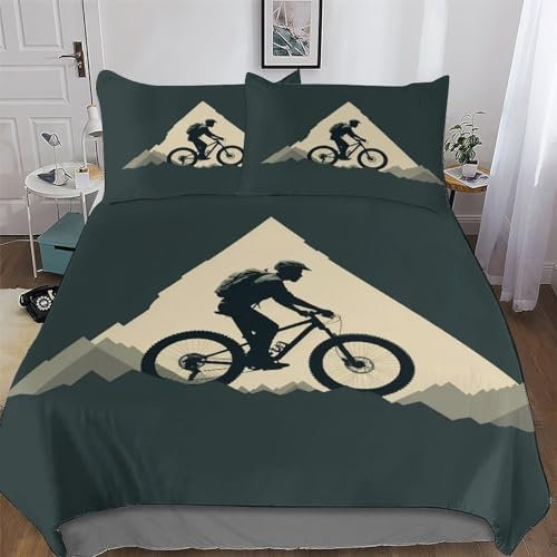 PAZZK Mountainbike 3D 2 teilig Bettbezüge Set Super Weiche Atmungsaktive Hypoallergen Bettwäsche Inkl Bettbezug Und Kissenbezüge Angenehme Bettdeckenbezug Single (135x200cm)