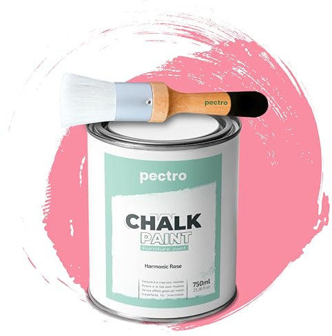 PECTRO Pintura a la Tiza para Muebles 750ml + Brocha de madera especial Pack - Pintura para Muebles sin lijar - Pintura para Madera - Pintura Chalk Paint Efecto Tiza Colores (Rosa Armónico)
