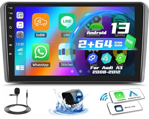 OiLiehu 2+64G Android 13 Car Stereo for Audi A3 2003-2012/S3 2006-2012/RS3 2011-2012 with Wireless CarPlay Android Auto, 9 IPS Touchscreen with WiFi GPS Bluetooth HiFi EQ/FM RDS SWC + Backup Camera