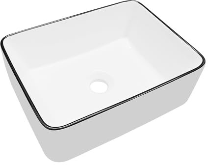 Fregadero rectangular de 40,6 x 30,5 cm, lavabo sobre encimera, moderno, porcelana, cerámica, blanco, pequeño lavabo