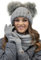 VIVISENCE Modisches Damen-Winter-Set: Mütze Mit Doppelpompons, Loop-Schal Und 5-Finger-Handschuhe Mit Antistatischem Fleece Warmem Garn Und Nachhaltigen Öko-Leder-Akzenten Für, Hellgrau,Einheitsgröße