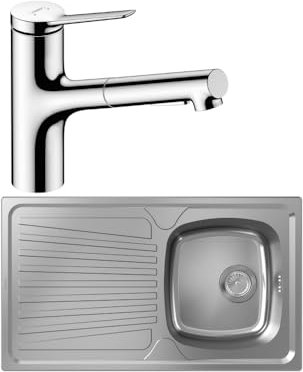 Evier 1 bac HANSGROHE S21 inox + robinet de cuisine avec douchette HANSGROHE Zesis M33 150 2 jets chromé