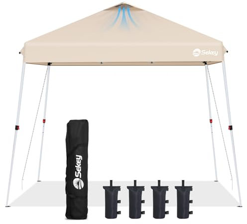 Sekey One-Touch Pop Up Pavillon 3x3 Wasserdicht Stabil Winterfest, Faltpavillon 3x3m mit Verdickten Röhren, Partyzelt Pavillion Klappbar für Camping Festival Party, Schwarz (Kahki, Schräg)