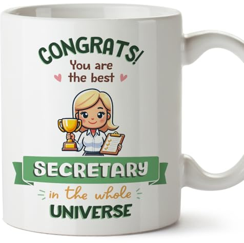 MUGFFINS Secretary Woman Mug - in English - Best in Universe Trophy - Funny Gift for Colleagues - Ceramic 11oz Mug