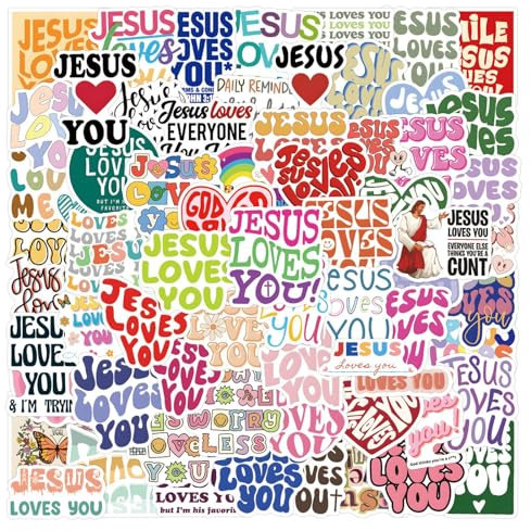 100 Stück Bibel Aufkleber Auto Laptop Telefon Gitarre Skateboard Motorrad Fahrrad Jesus Christian Stickers Set Vinyl Wasserdicht Aesthetic Aufkleber für Jugendliche Kinder Erwachsene