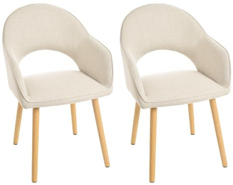 Goeurvant Esszimmerstühle Holzbeine 2er Set Polsterstuhl Beige mit Armlehne Küchenstühle Wohnzimmerstuhl Armlehnenstuhl aus Polyester für Esszimmer Küche