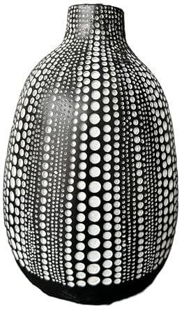 Modern Black and White Textured Dot Vase, Imperfect Beauty (Black)