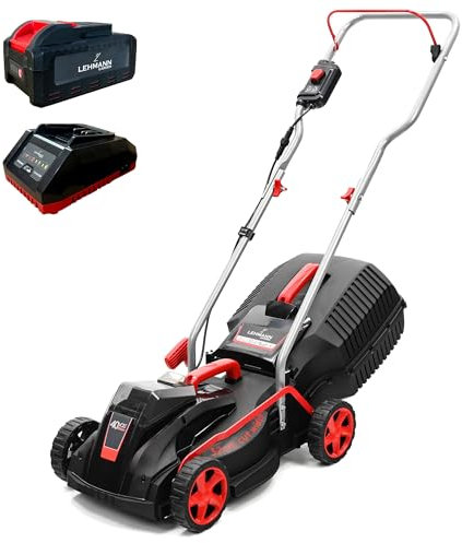 Lehmann Cortacésped con Batería LGALM-4032, 40 V, hasta 250 m², Ancho de Corte de 32 cm, Cesta de 30 litros, Altura de Corte de 20-60 mm, Motor sin Escobillas, Incluye Batería de 4,0 Ah + Cargador