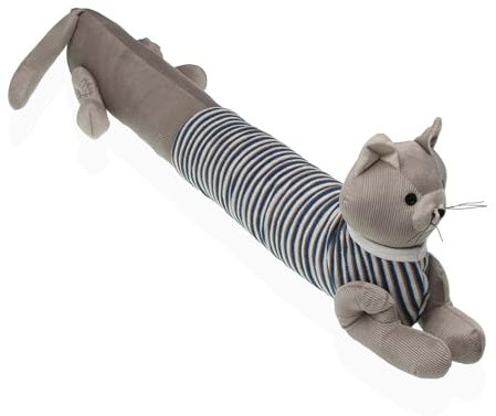 VERSA Sujetapuertas Gato Alargado Tope para Puerta Decorativo, Medidas (Al x L x An) 21 x 73 x 16 cm, Color Gris