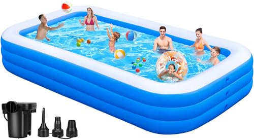 Grande piscina gonfiabile con pompa per adulti, 330 x 183 x 55 cm, extra large spessa 0,6 mm, piscina per famiglie, piscina oversize per feste in acqua, cortile, prato, all'aperto, estate