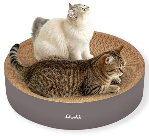 HIOVEL Cat Scratching Board, 2 in 1 Cat Scratch Bed, Round Corrugated Cardboard Scratcher, Scratching Mat for Grinding Claws and Rest (41CM)
