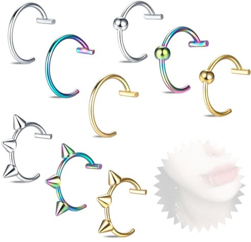 COYUN 6 Stück Edelstahl Nasenpiercing Nase Ring, Lippenpiercing Smiley Piercing Septum Piercing, Fake Piercing, Fake Septum, Fake Nose Ring, Fake Piercings-Mehrfarbig
