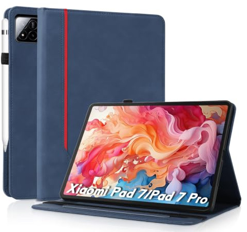 AsWant Coque pour Xiaomi Pad 7/7 Pro 11,2 Pouces 2025,Bleu | Étui Housse de Protection Cuir PU,Fonction Support,Portefeuille,Étui Housse Design Léger,Coque Tablette Xiaomi Pad 7