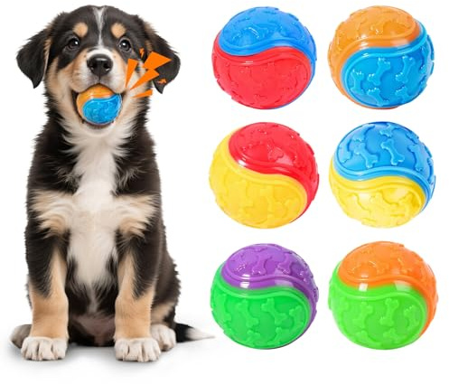 Qottmez 6Pcs Squeaky Dog Ball, Indestructible Dog Toys,Teeth Cleaning Dog Chew Toys,Interactive Balls for Dogs Training and Playing
