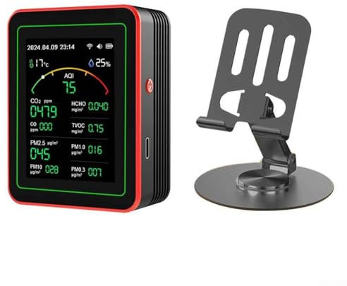 Monitor de aire multifunción 15 en 1 con WiFi para PM2 5, PM10, temperatura y humedad (negro)