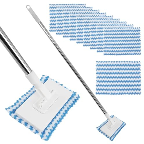 1 fregona con 10 paños de limpieza, sin necesidad de lavar, sin lavado con clip de presión automática, para limpiar espejos de baño, paredes y cristal
