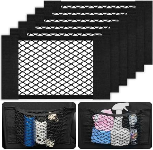 AOOWU Red de Bolso Coche, 6 PCS 40 x 25 cm Almacenamiento para Maletero de Coche, Bolsa de Organizador Tronco de Coche con Mágicas Pegatinas, Net Malla de Vehículo Pocket Organizer para Coche y Hogar