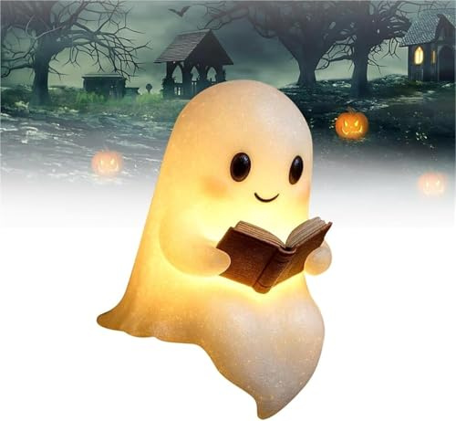 Generisches Niedliches Geister Lesebuchlampe, LernräUme Und Leser, 3d Warm Beleuchtete Figur, Halloween Dekor FüR Schlafzimmerstudienzimmer, Leuchtet Ghost Night Light (A)