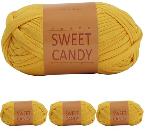Yixinly 400g Fettuccia per Borse a Uncinetto, Filato per Borse Uncinetto Filato Uncinetto, Fettuccia per Borse Filo Uncinetto per Borsa, Cestino, Coperta, Decorazione Domestica 4x100g (Oro)