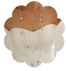 Lange Perlenkette Damen Gold Halskette mit Perlen – Elegante Mehrschichtige Modeschmuck Kette für Frauen, Pulloverkette & Layered Pearl Necklace, Schmuck Geschenk, Statement Kette Lang Boho Stil
