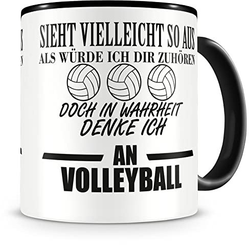 Samunshi® Ich denke an Volleyball Tasse Kaffeetasse Teetasse Kaffeepott Kaffeebecher Becher H:95mm/D:82mm schwarz
